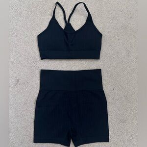 Black Ribbed Workout Set Size S